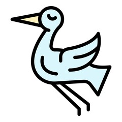 Sticker - Dancing stork icon. Outline dancing stork vector icon color flat isolated