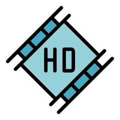 Poster - Hd video film stream icon. Outline hd video film stream vector icon color flat isolated