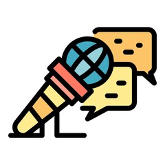 Poster - Reporter microphone stream icon. Outline reporter microphone stream vector icon color flat isolated