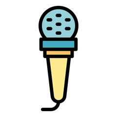 Poster - Reporter street microphone stream icon. Outline reporter street microphone stream vector icon color flat isolated