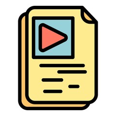 Sticker - Video stream documents icon. Outline video stream documents vector icon color flat isolated
