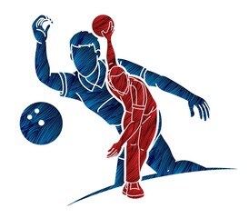 Wall Mural - Bowling Sport Players Bowler Action Cartoon Graphic Vector