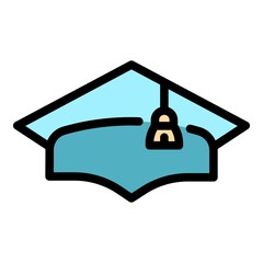 Poster - Academy graduation hat icon. Outline academy graduation hat vector icon color flat isolated