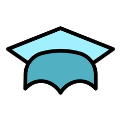 Poster - School graduation hat icon. Outline school graduation hat vector icon color flat isolated