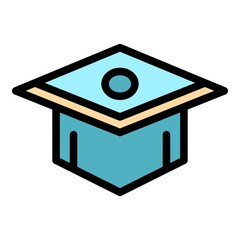 Poster - College graduation hat icon. Outline college graduation hat vector icon color flat isolated