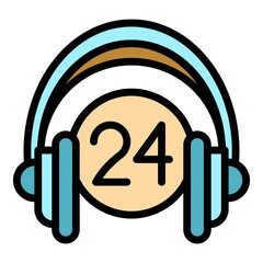 Poster - 24 hours call center icon. Outline 24 hours call center vector icon color flat isolated