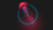 Abstract fantasy neon jellyfish on a black background. Marine jellyfish, colorful neon. 3D illustration. 