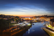 Whitby Harbour At Night With Noctilucent Clouds
