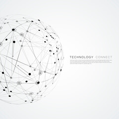 Poster - Vector ball abstract line design. Sphere with connected lines and dots. Network structure. Digital big data concept