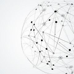 Poster - Vector ball abstract line design. Sphere with connected lines and dots. Network structure. Digital big data concept