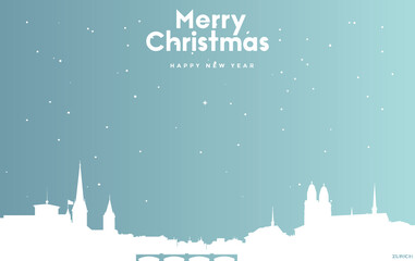 Wall Mural - Christmas and new year blue greeting card with white cityscape of Zurich