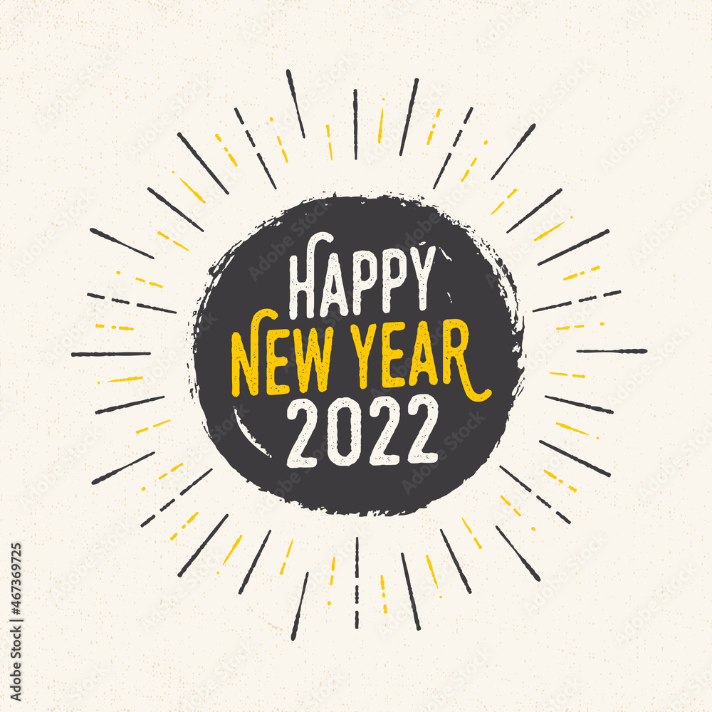 Handmade style greeting card - Happy New Year 2022 - Vector EPS10. For ...