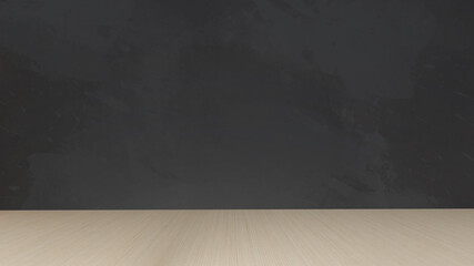 Poster - wood floor on black concrete wall,black background,3d rendering