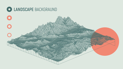 Fototapete - Abstract landscape background. Mesh structure. Polygonal wireframe background. 3d isometric vector illustration