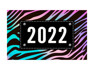 Poster - Happy chinese new year 2022. Striped fluffy black and orange funny numbers 2022. Year of the tiger. Inscription: happy new year