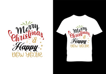 Wall Mural - Merry Christmas and happy new year typography t shirt design template ready for print