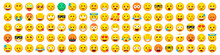 Big Set Of 100 Emoticon Smile Icons. Cartoon Emoji Set. Vector Emoticon Set