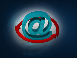 Poster - 3d illustration Email sign or at mail icon ad red arrow 