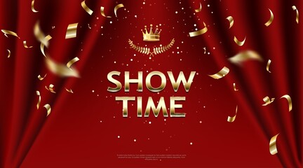 Wall Mural - show time, red curtain frame with backlight
