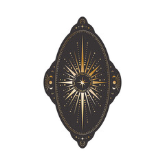 Wall Mural - vector oval celestial sticker with a golden shining star in frame with moon phases and crescents. sk