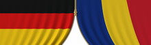 Germany And Romania Cooperation Or Conflict, Flags And Closing Or Opening Zipper Between Them. Conceptual 3D Rendering