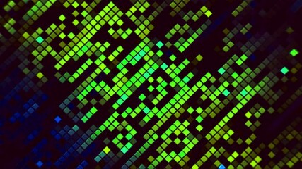 Poster - Animation background with the motion of glowing mosaic tiles, seamless loop. Design. Blinking squares with shine light, concept of party and dance floor.