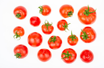 Wall Mural - Bunch of ripe fresh pink farm tomatoes with isolated on white background. Studio Photo.