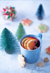 Wall Mural - Mulled wine with oranges and anise in a cup