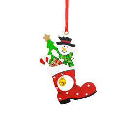 Wall Mural - Christmas decoration Santa boot with bell isolated on white background