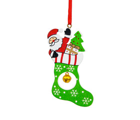 Wall Mural - Wooden Christmas decor sock with Santa Claus