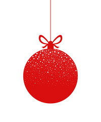 Simple vector red Christmas ornament silhouette with snowfall.