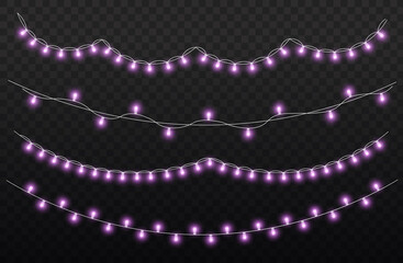 Wall Mural - christmas purple light garland, led neon lamp.