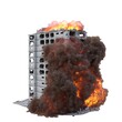 Ruined building in flames isolated on white 3d illustration