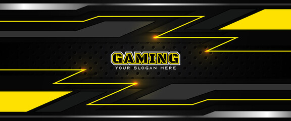 Fototapete - Futuristic light yellow gaming banner design with metal technology concept. Vector illustration for business corporate promotion, game header social media, live streaming background