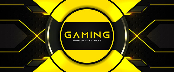 Fototapete - Futuristic light yellow gaming banner design with metal technology concept. Vector illustration for business corporate promotion, game header social media, live streaming background