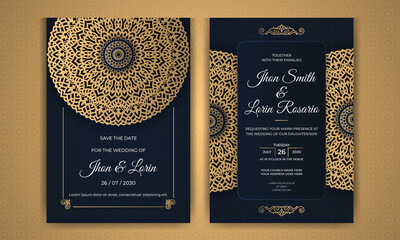 Wall Mural - Luxury modern wedding invitation card design with golden mandala and pattern abstract