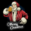 christmas santa claus holding a glass of beer and drinking it at merry christmas party