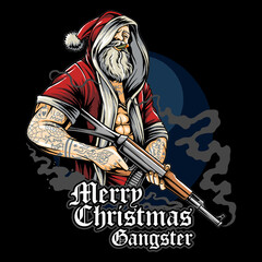 christmas santa claus holding long gun like mafia boss