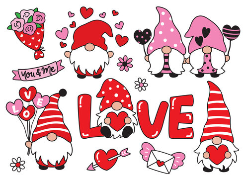 Fototapete - Cute Valentine love gnomes and gnome couple vector illustration.