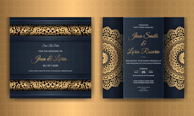 Wall Mural - Golden luxury wedding invitation card design with ornamental mandala