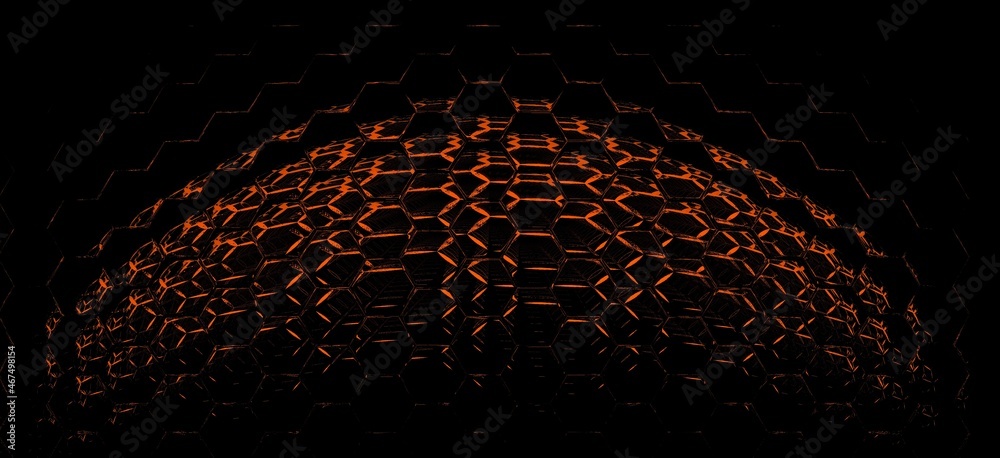 orange gold 3D illustration of dome structure at night with varıation and patterns
