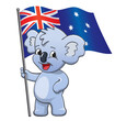 cute smiling happy koala holding australian flag
