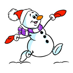 Wall Mural - Cheerful snowman runs joy new year illustration 