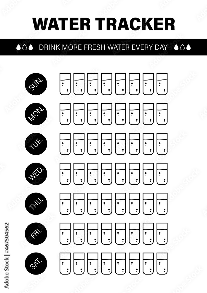 Water tracker for week or month. A4 printable poster, resizable vector ...