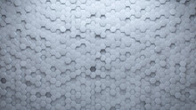 Hexagonal, White Wall Background With Tiles. 3D, Tile Wallpaper With Polished, Futuristic Blocks. 3D Render