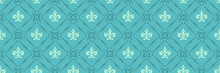 Beautiful Background Image With Decorative Ornament On Green Blue Background In Moroccan Style For Your Design. Seamless Background For Wallpaper, Textures. Vector Illustration.