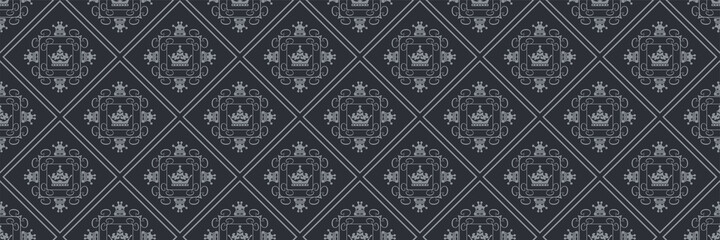 Wall Mural - Background image with tiled decorative ornament on black background in vintage style for your design. Seamless background for wallpaper, textures. Vector illustration.