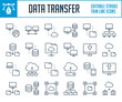 Data transfer and Network connection thin line icons. Online hosting service, File management and migration outline icon set. Editable stroke icons.