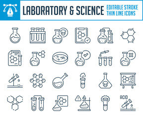 Poster - laboratory and science thin line icons. chemistry and lab equipment outline icon set. editable strok