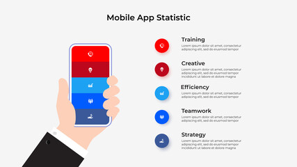 Aufkleber - Smartphone in hand with mobile applications. Infographic slide illustration